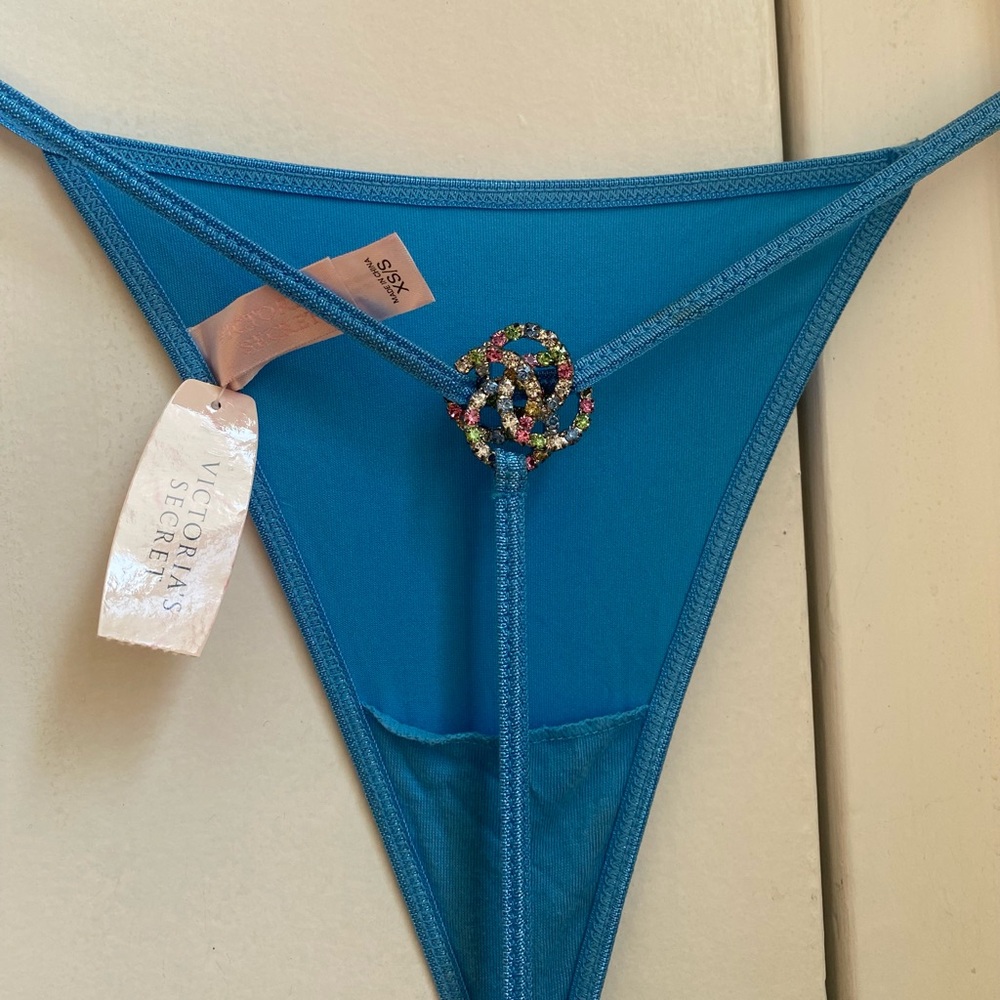 Victoria's Secret Turquoise Thong with Multicolor Jewel